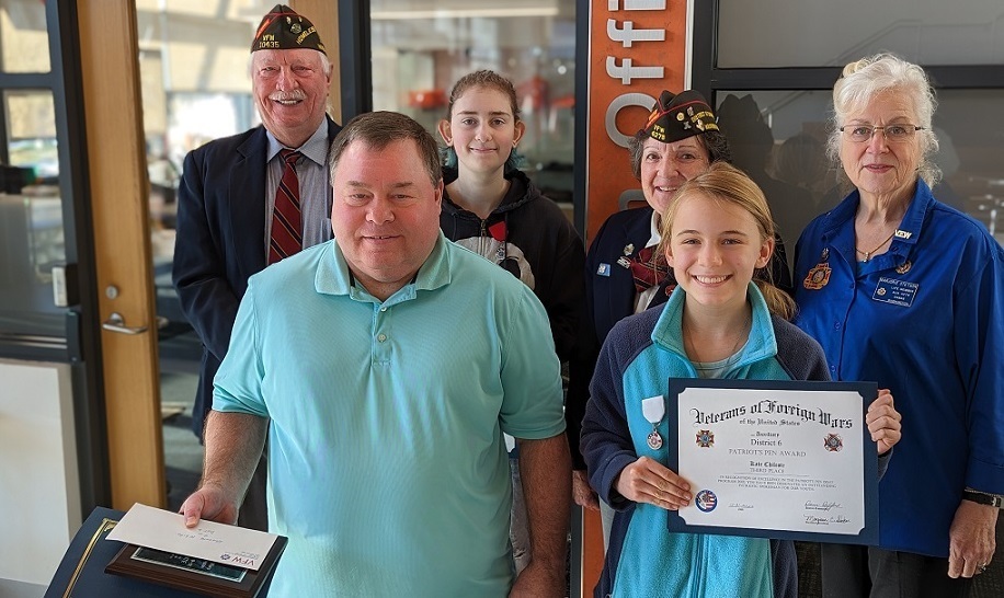 VFW award presenters with award Kalama School District recipients
